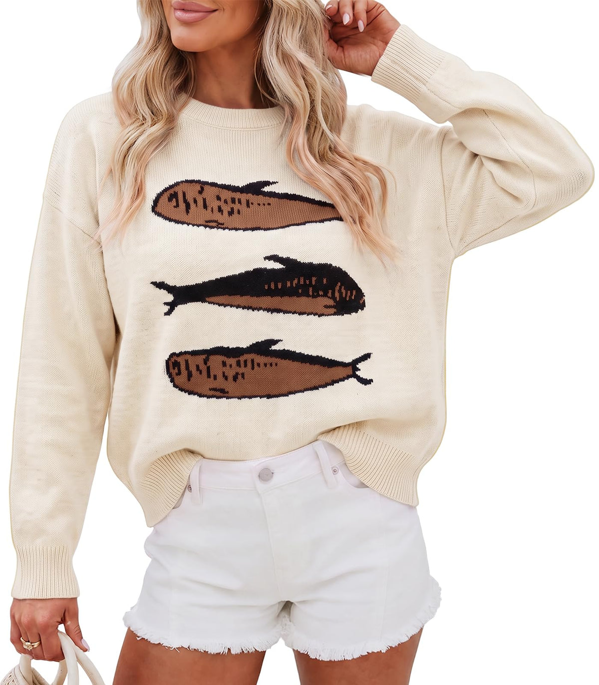 Cicy Bell Womens Graphic Sweaters Lightweight Knit Crewneck Pullover