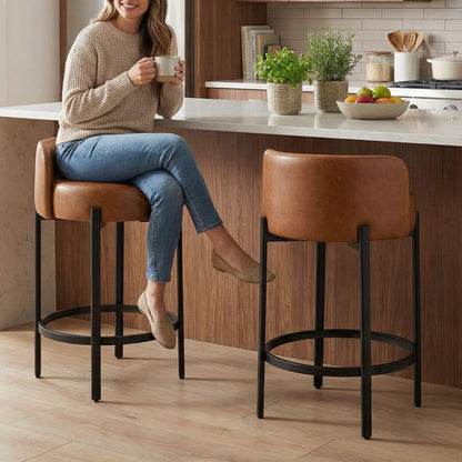Lukealon Mid Century Linen Counter Stools Set of 4