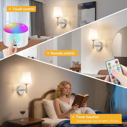 Yhcdlamp Battery Operated Wall Sconce Light with Remote Control, Dimmable Wall Sconce Set of 2