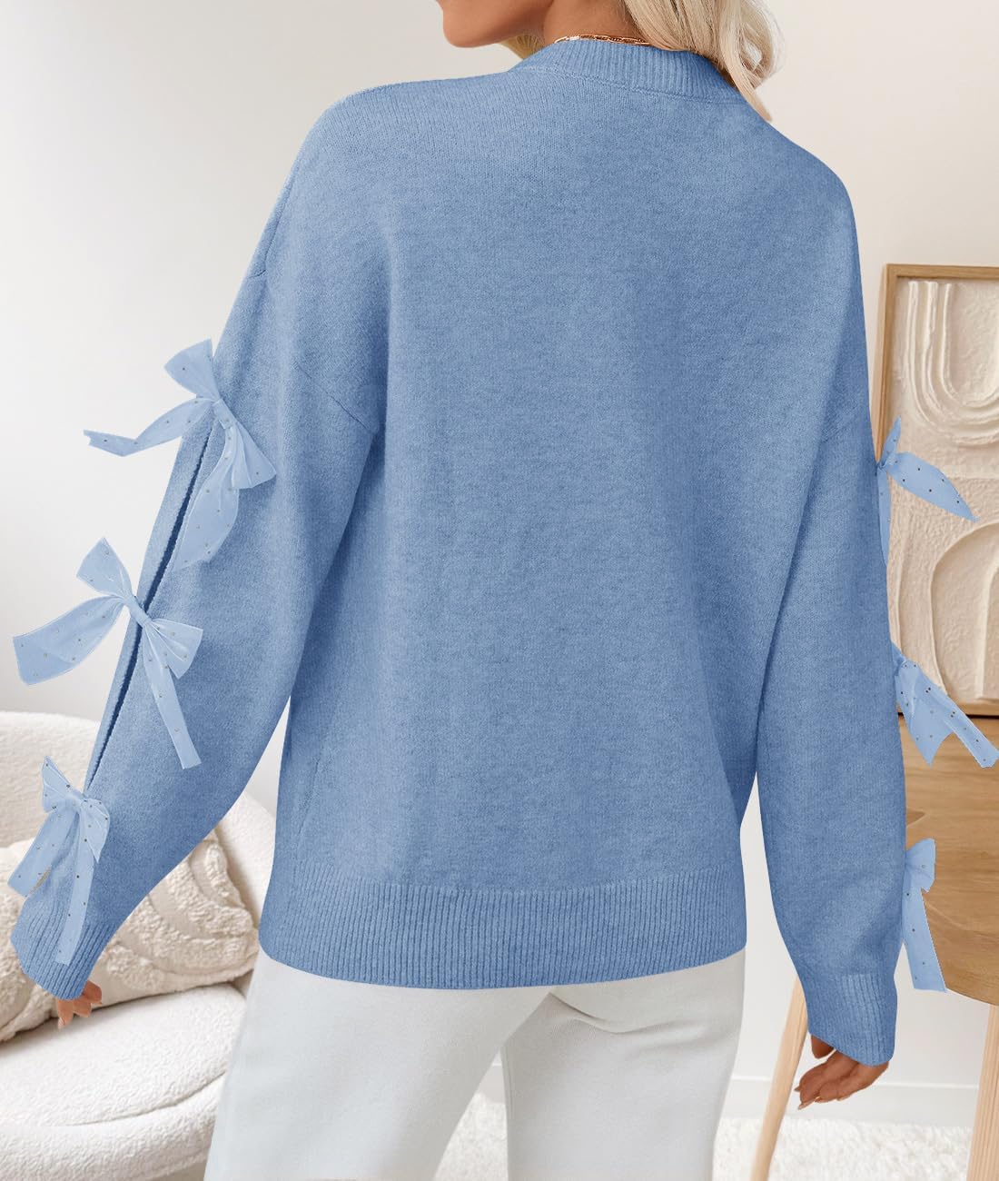 ZESICA Cute Bow Long Sleeve Oversized Sweaters