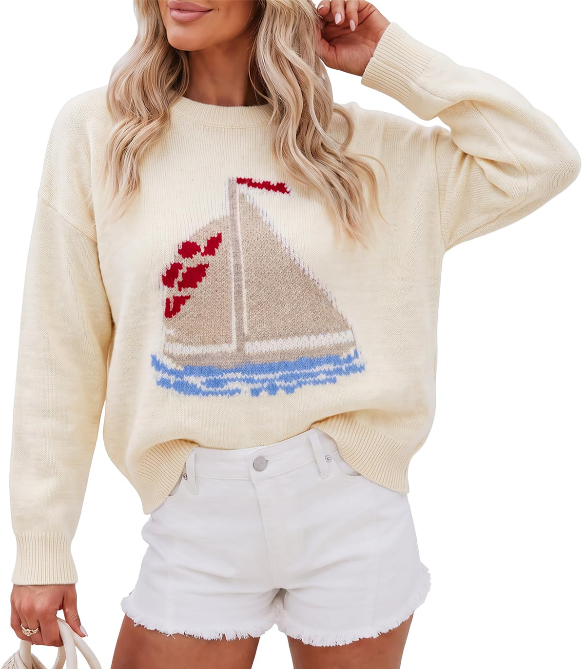 Cicy Bell Womens Graphic Sweaters Lightweight Knit Crewneck Pullover