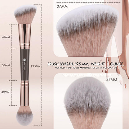 Kingmas Foundation Makeup Brush, Double Ended Bronzer Brush Angled & Round Contour Brushes for Beauty Blending Liquid Powder, Concealer Cream Cosmetics Blush (Brown)