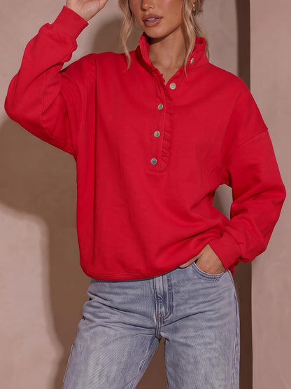 Fisoew Womens Sweatshirt Mock Neck Henley Pullover