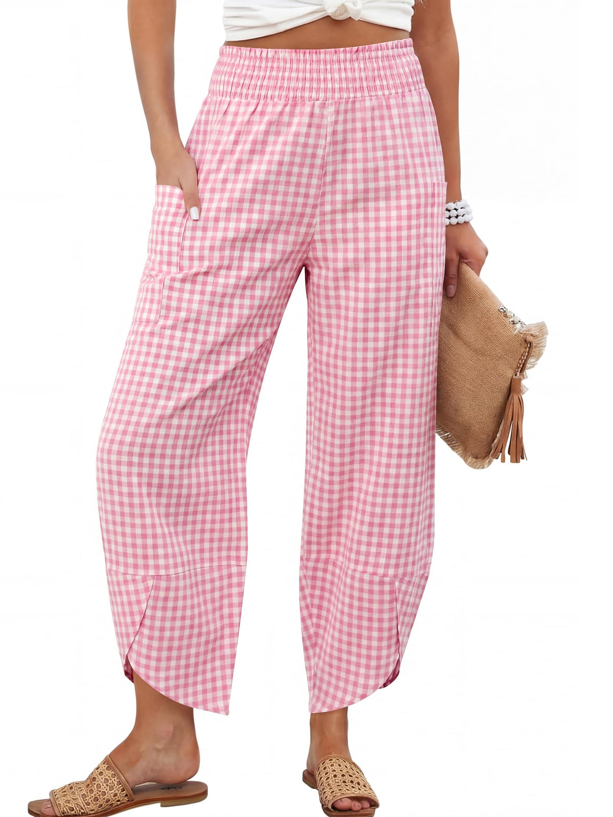 Anrabess Womens Wide Leg Palazzo Capri Pants Summer Casual High Waisted Barrel Lounge Flowy Cropped Beach Work Trousers