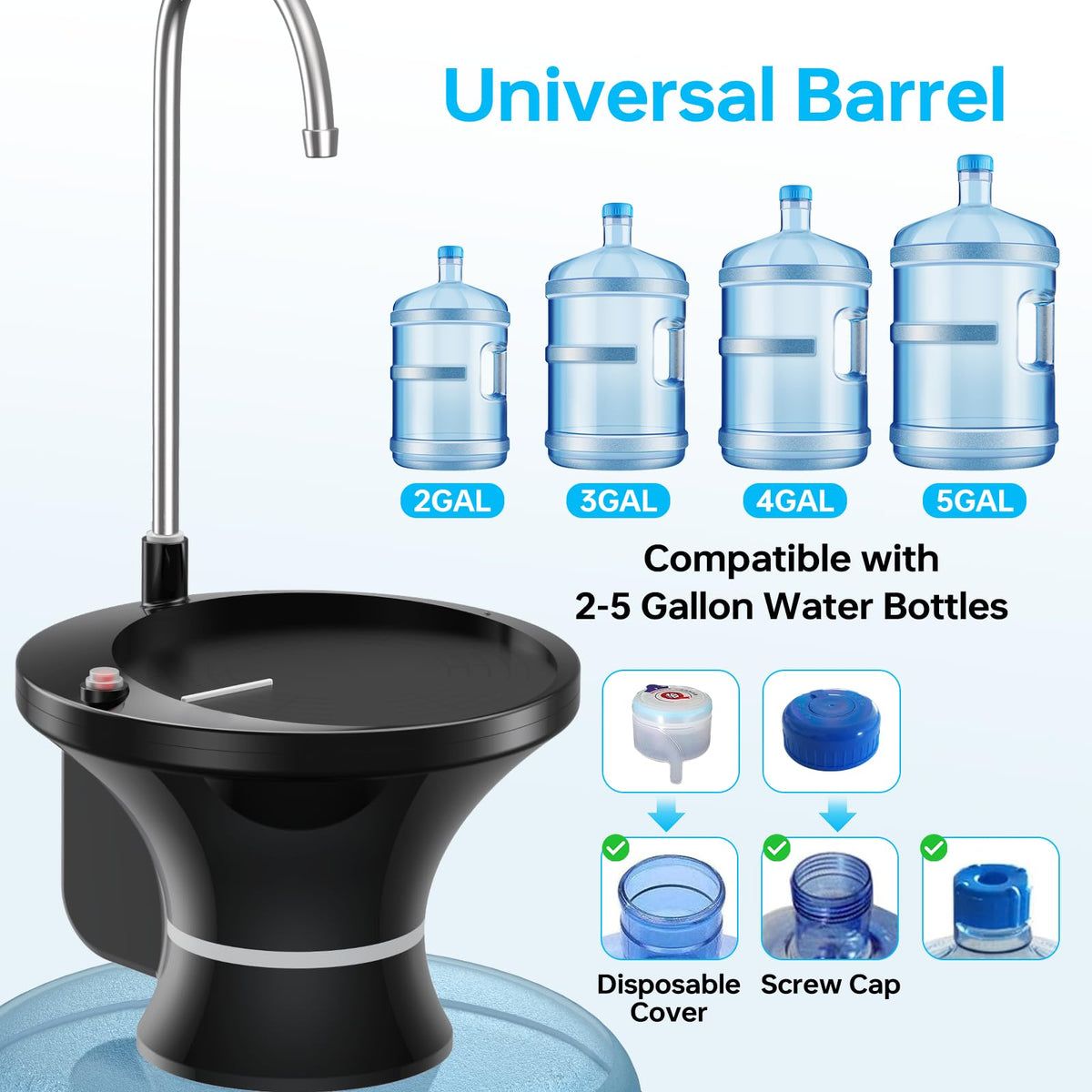 Drinking Water Dispenser Pump, Automatic Electric Drinking Water Bottle Pump for 2-5 Gallon Water Jugs
