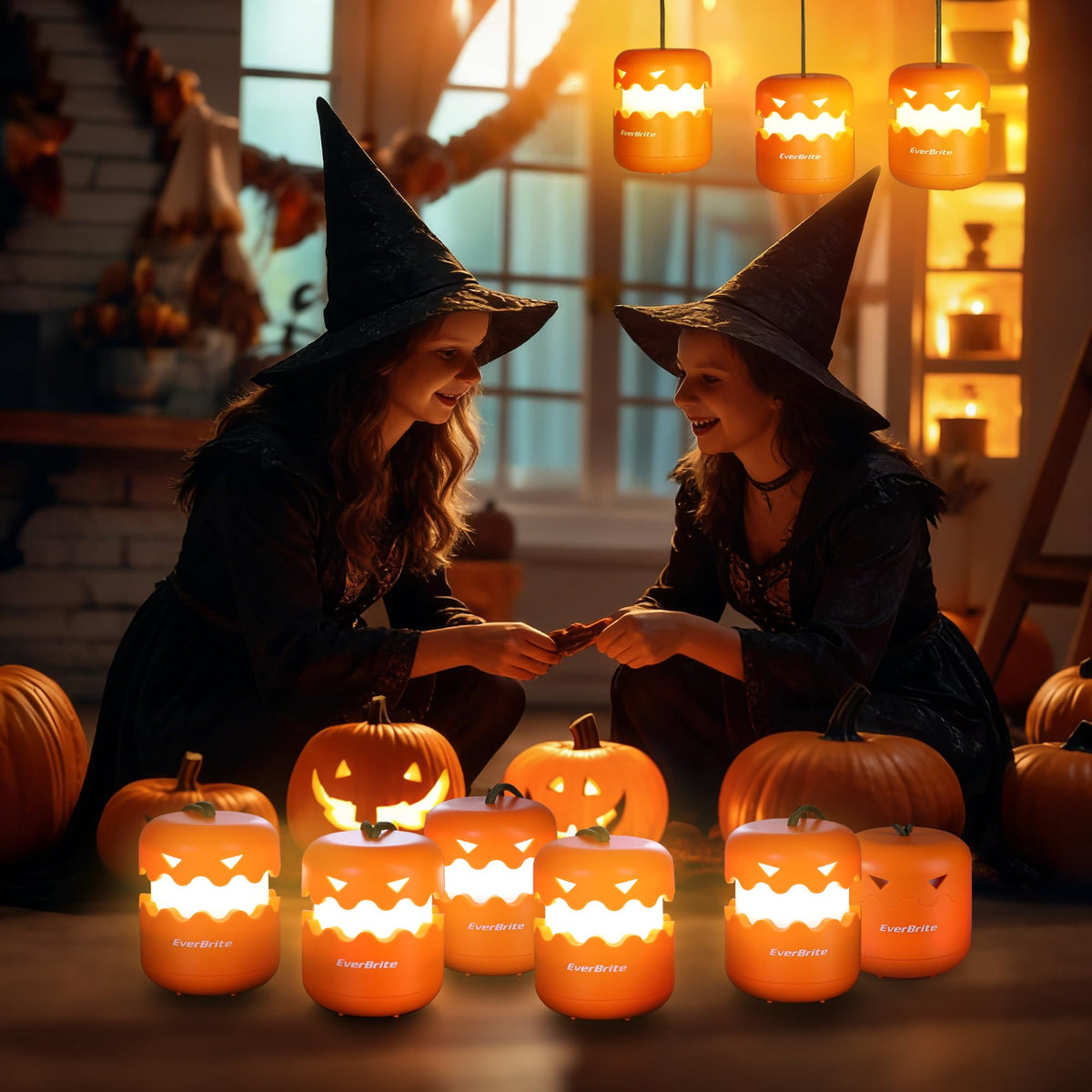 Everbrite 6-Pack Halloween Pumpkin Lantern, Collapsible Jack O Lantern Pumpkins with Lanyard, Halloween Party Favors, Light Up Pumpkin Outdoor for Halloween Party Decoration, Battery Included