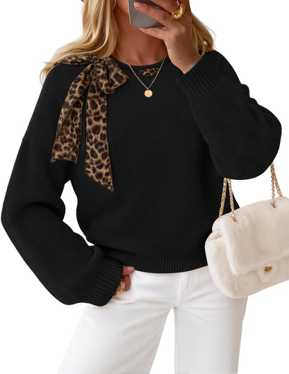 ZESICA Women's Fall Winter Cute Bow Tie Oversized Sweaters
