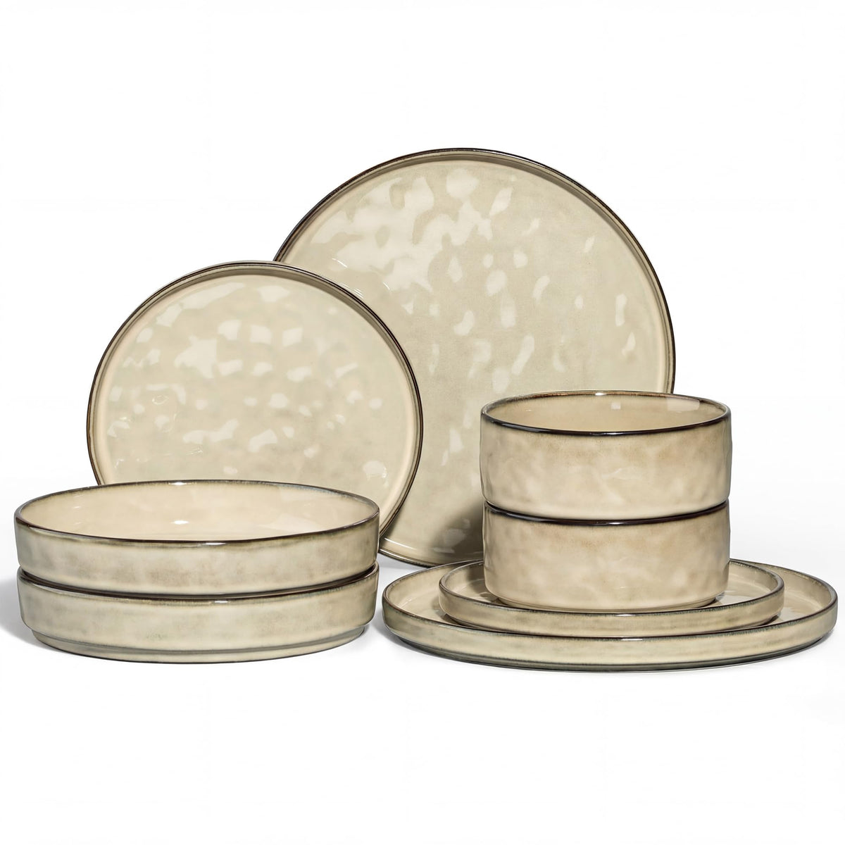 E-far Stoneware Dinnerware Set, 16-Piece Plates and Bowls Sets for 4