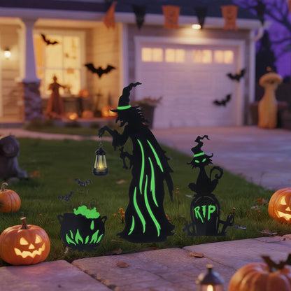 Prsildan 3 Pack Halloween Decorations Outdoor Solar Lighted Boo Yard Sign | Waterproof Metal Lawn Stakes, Solar-Powered, Bats, Cat & Ghost, for Front Yard, Porch, Garden, Spooky Halloween Party Decor