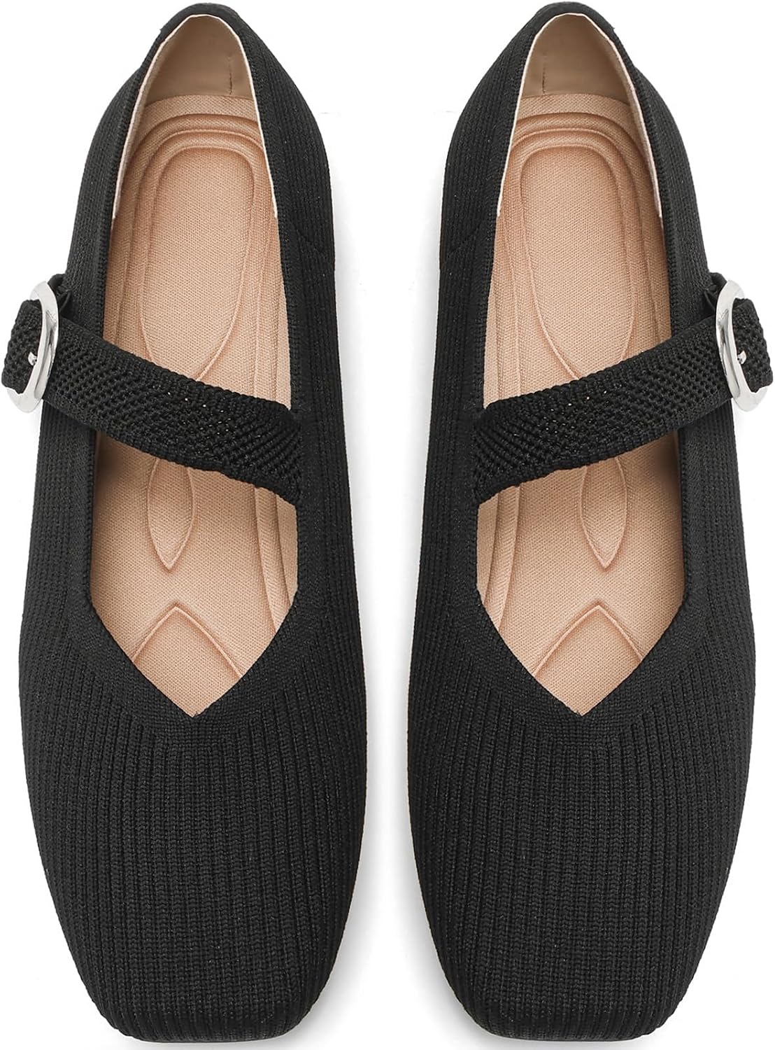 Women's Mesh Mary Jane Flats, Soft Square Toe Ballet Shoes for Work