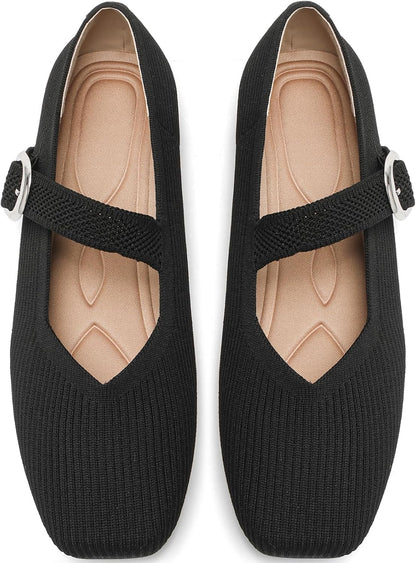 Women's Mesh Mary Jane Flats, Soft Square Toe Ballet Shoes for Work