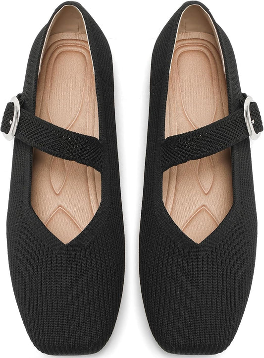 Women's Mesh Mary Jane Flats, Soft Square Toe Ballet Shoes for Work