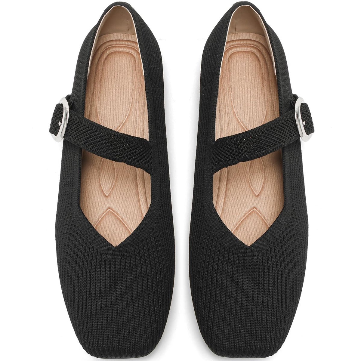 Women's Mesh Mary Jane Flats, Soft Square Toe Ballet Shoes for Work