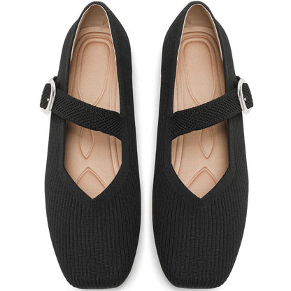 Women's Mesh Mary Jane Flats, Soft Square Toe Ballet Shoes for Work