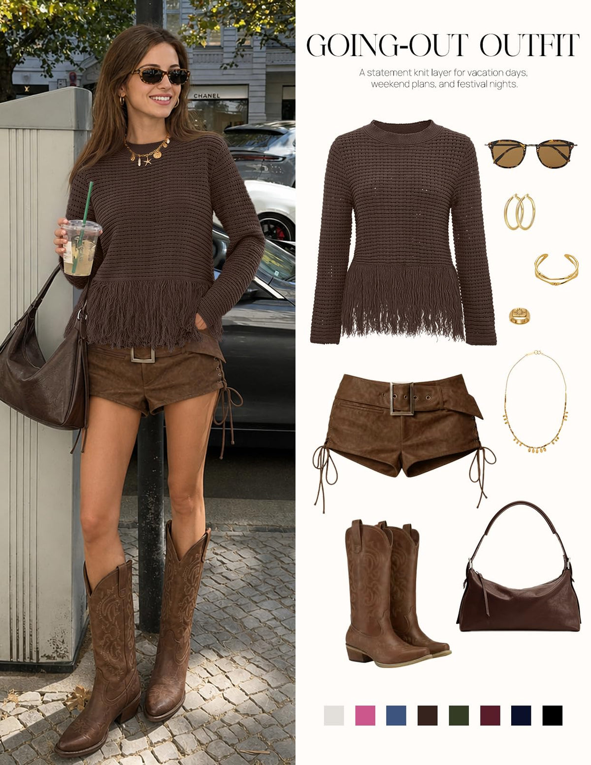 MEROKEETY Women's Fall Fashion Crochet Fringe Sweater Tops Boho Pullover