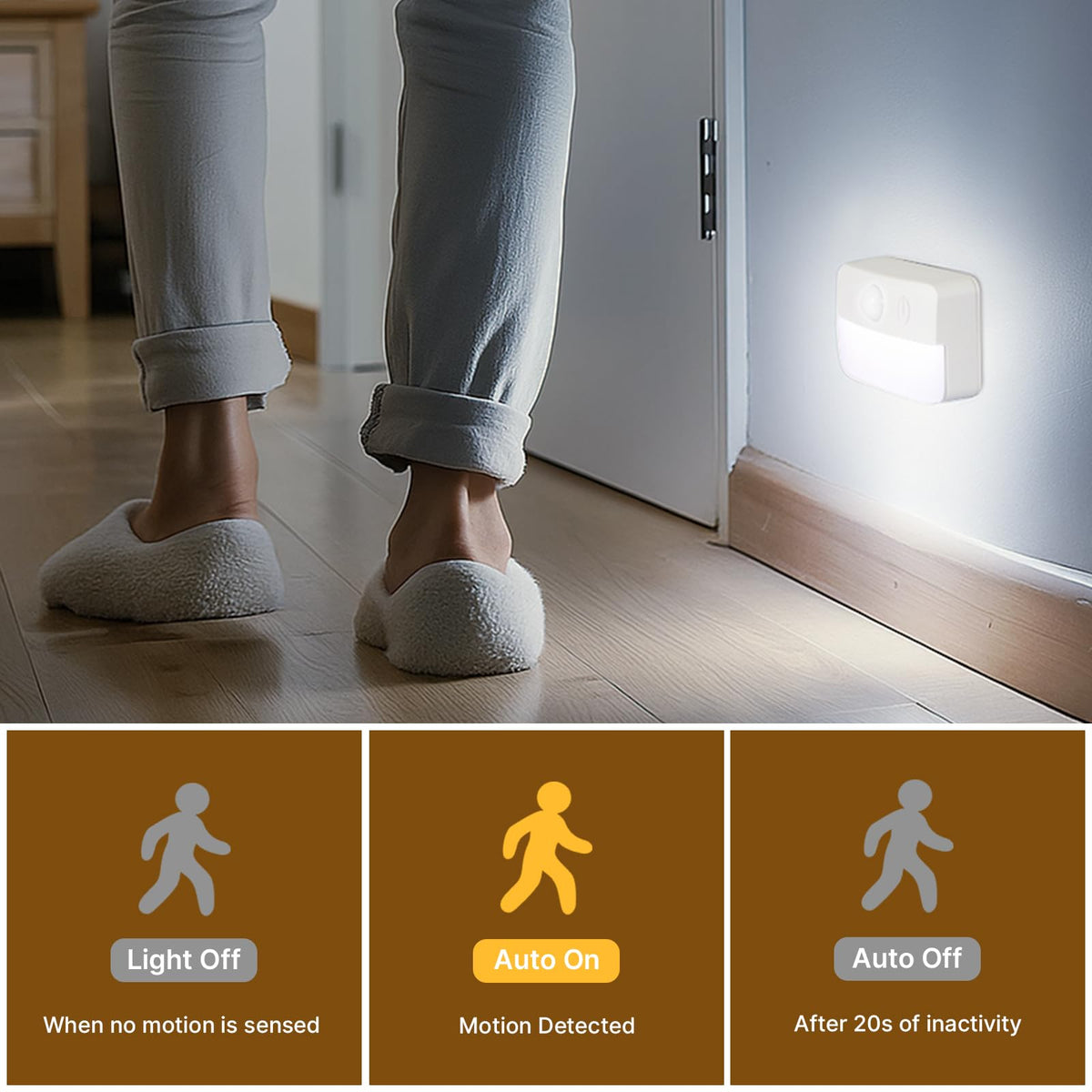 Guankai 8 Pack Motion Sensor Stair Light for Indoor, Battery Operated