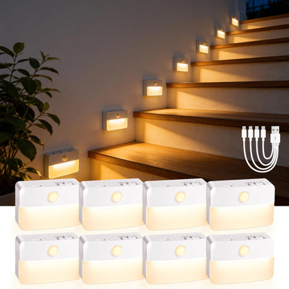 Guankai 8 Pack Motion Sensor Stair Light for Indoor, Battery Operated