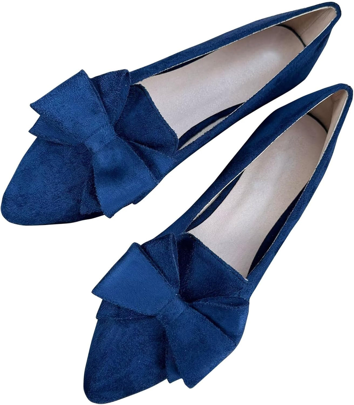 Stunner Womens Suede Bowknot Ballet Flats Pointed Toe Soft Dress Shoes