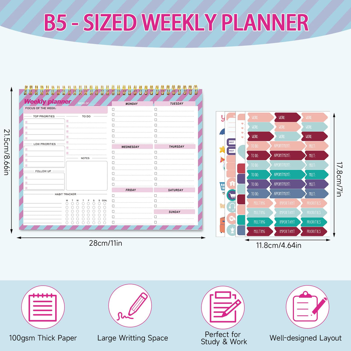 Thboxes Weekly Desk Planner, 8.5x11 In To Do List Notepad, 52 Sheets