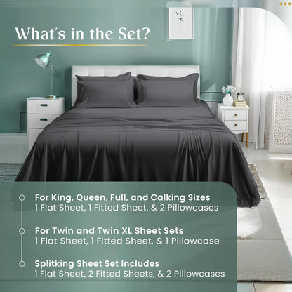 100% Egyptian Cotton Sheets King Size Sheets Set with Fully Elasticated 15" Deep Fitted Sheet & Pillowcases