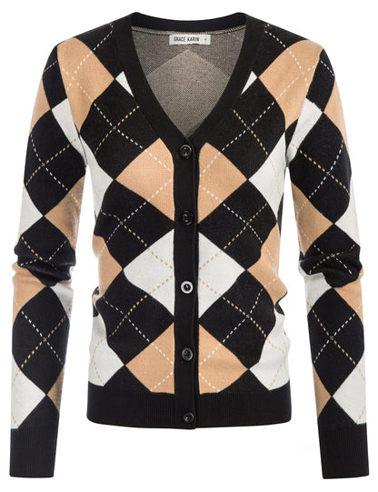 GRACE KARIN Cardigan Sweaters for Women - Argyle Sweater