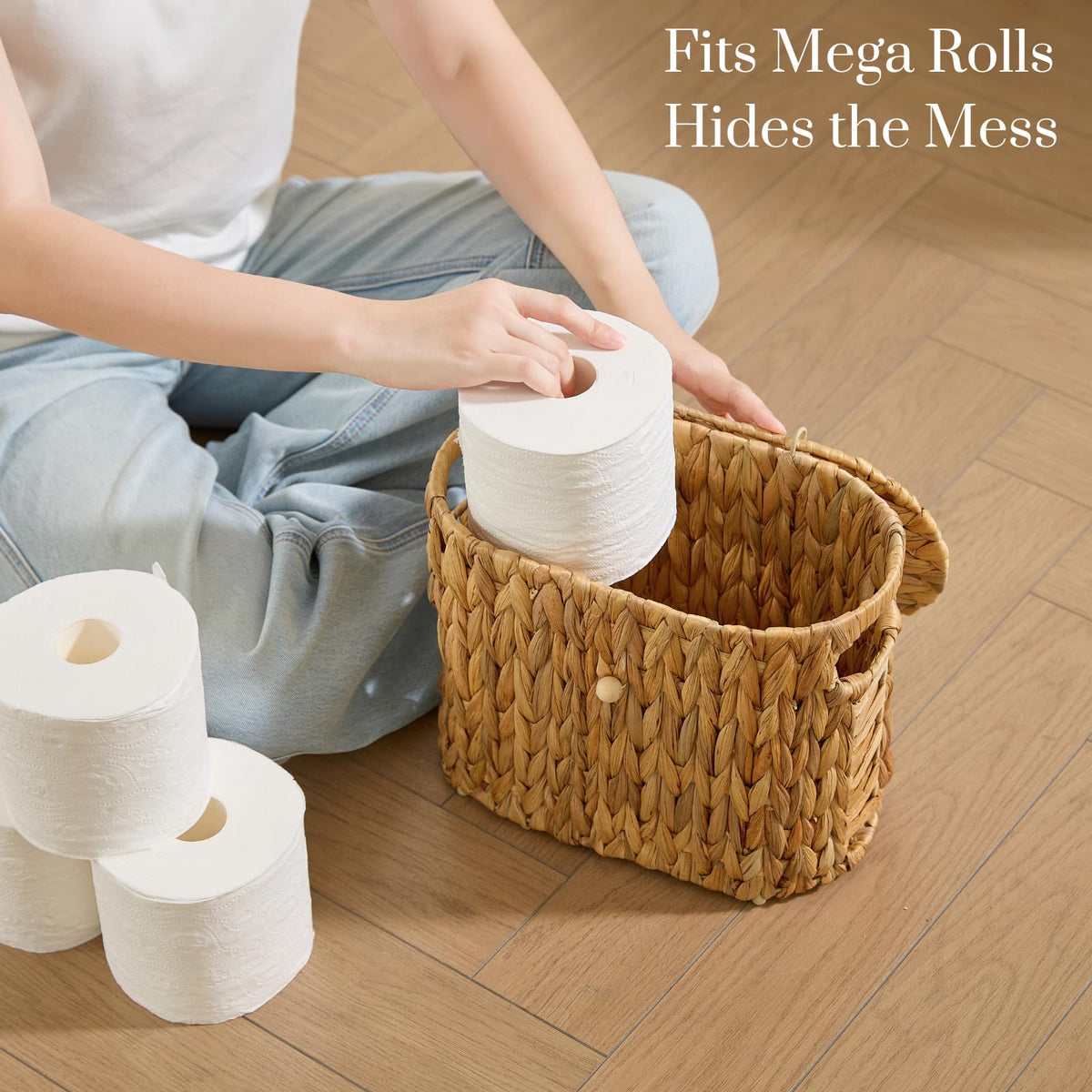Yangqihome Toilet Paper Storage, Water Hyacinth Toilet Paper Storage with Lid