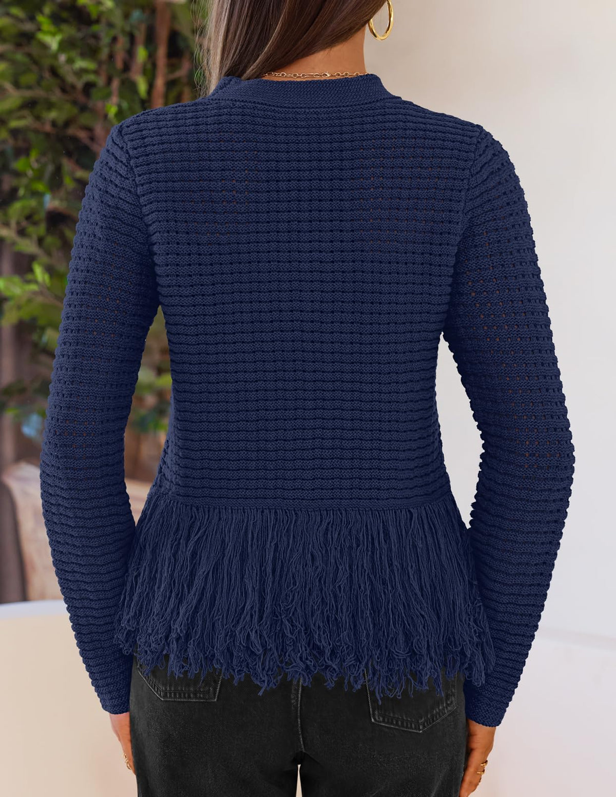 MEROKEETY Women's Fall Fashion Crochet Fringe Sweater Tops Boho Pullover