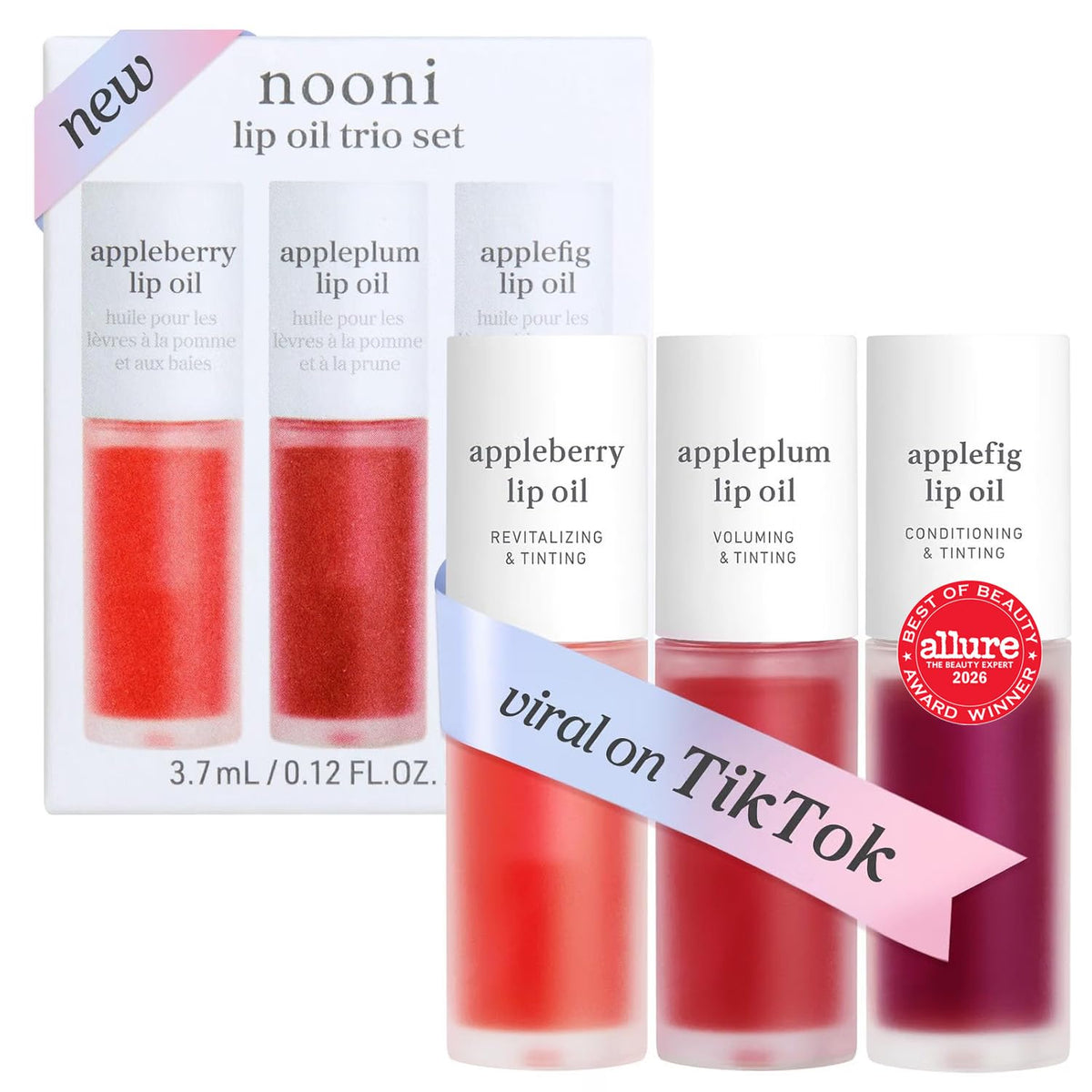 NOONI Korean Lip Oil - Applepeony - pH Color-Changing Plumping Lip Gloss