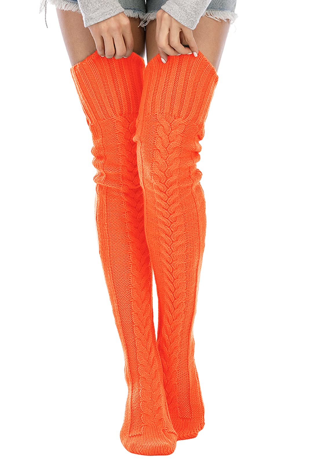 Leoparts Women's Cable Knit Thigh High Socks Over Knee Leg Warmer Stockings