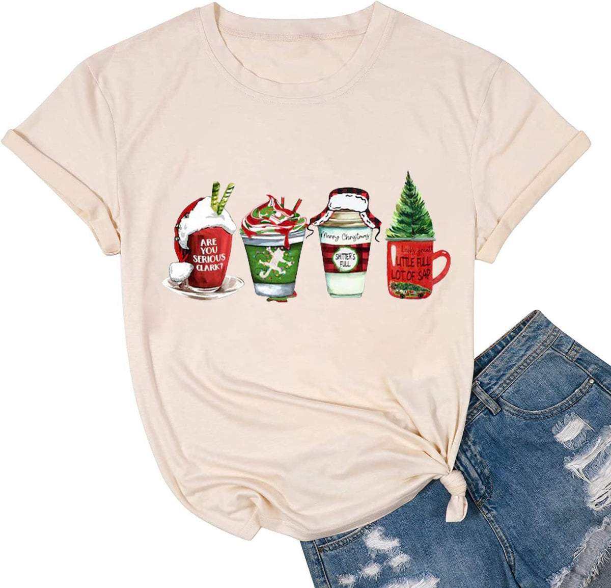 hcihgzr Christmas Shirts for Women Merry and Bright Christmas Shirt Xmas Tree Graphic Holiday T-Shirt Tops