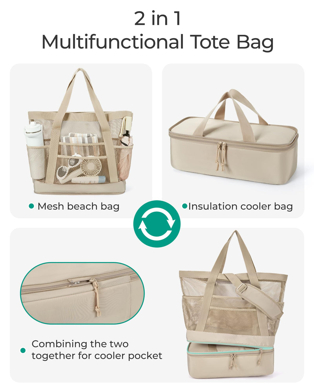 BAGSMART Beach Bag for Women, Large Beach Bag Swim Pool Bag