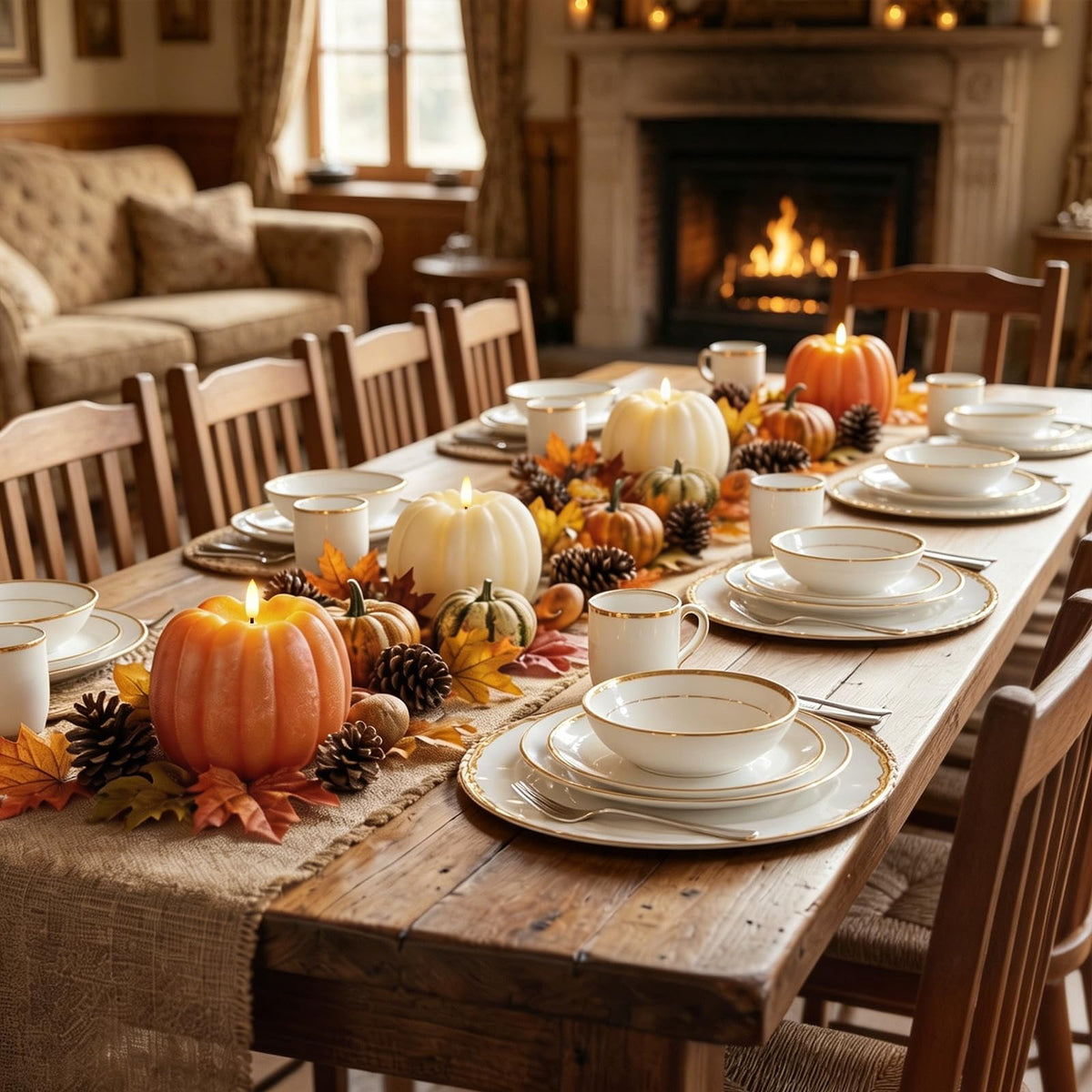 Fall Decor, Fall Decorations for Home - Flameless Pumpkin Candle with Timer Remote - Room Bedroom Table Farmhouse Decor for Halloween, Thanksgiving, Orange+white
