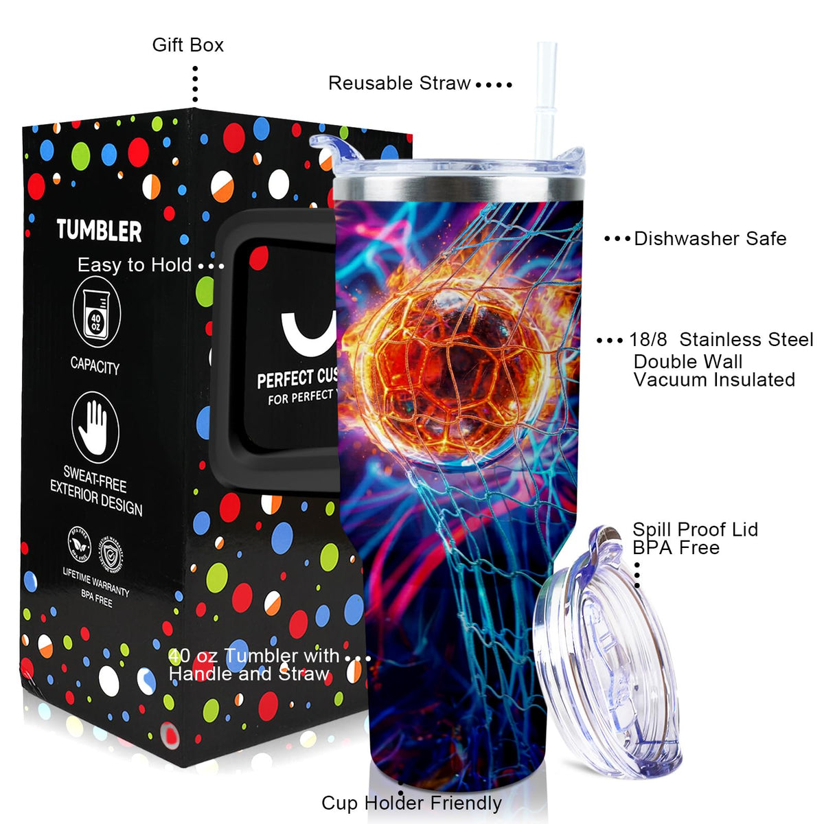 Baseball Mom 40 oz Tumbler with Handle and Straw Lid Leak Proof