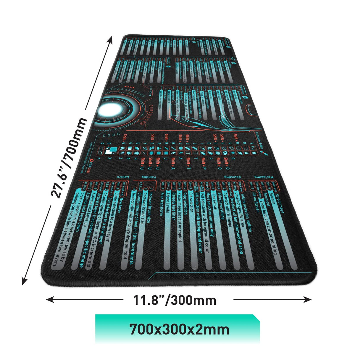 Pixiecube Excel Cheat Sheet Desk Pad | Excel Shortcut Keys Mouse Pad | Extended Large XL Gaming Mousepad | Pc Office Spreadsheet Keyboard Mat | Non-Slip Stitched Edge
