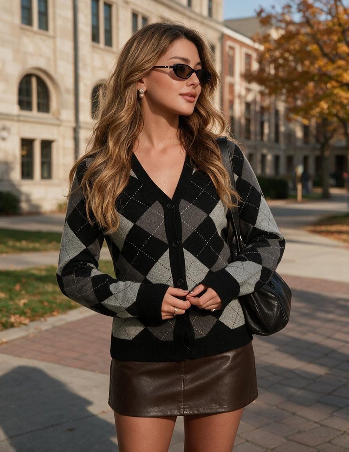 GRACE KARIN Cardigan Sweaters for Women - Argyle Sweater