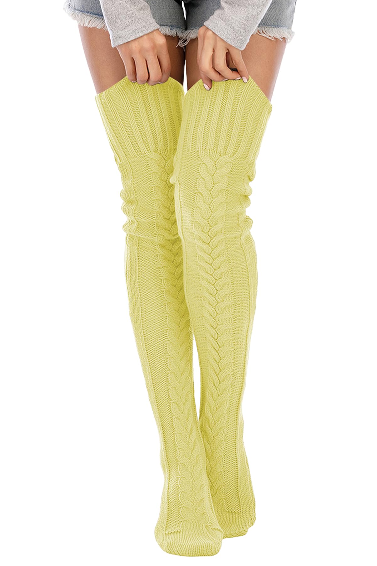 Leoparts Women's Cable Knit Thigh High Socks Over Knee Leg Warmer Stockings