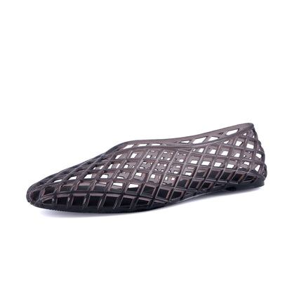 Cushionaire Siesta Modern Lattice Ballet Flats for Women, Comfortable Slip on Pointed Toe Womens Jelly Shoes