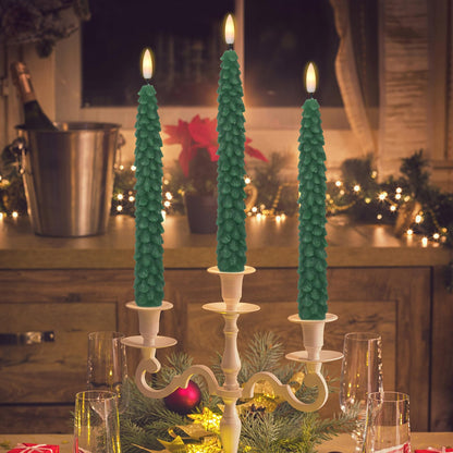 Green Christmas Tree Flameless Taper Candles Battery Operated Remote Timer