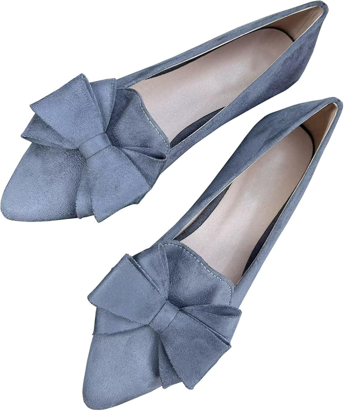 Stunner Womens Suede Bowknot Ballet Flats Pointed Toe Soft Dress Shoes
