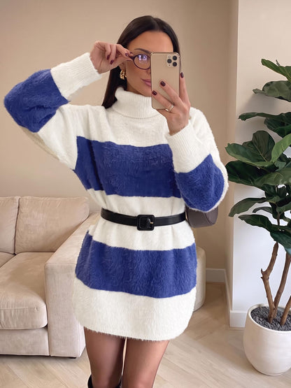 Wenrine Women Oversized Striped Sweater Dress Fall Long Sleeve Knit Dresses