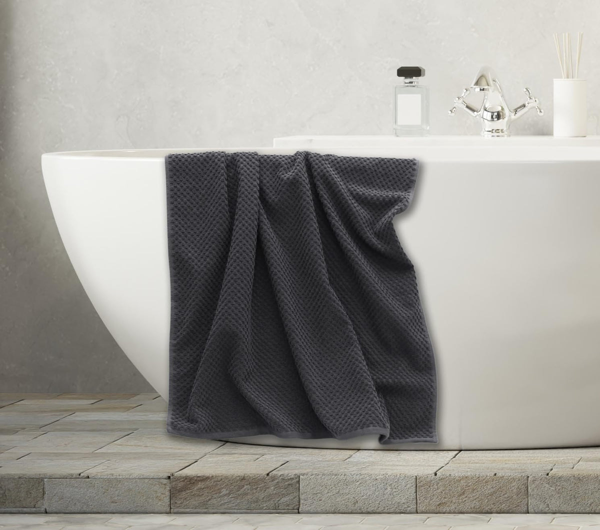 Cotton Craft- Euro Spa Set of 4 Luxury Waffle Weave Bath Towels, Oversized Pure Ringspun Cotton, 30 Inch X 56 Inch, White