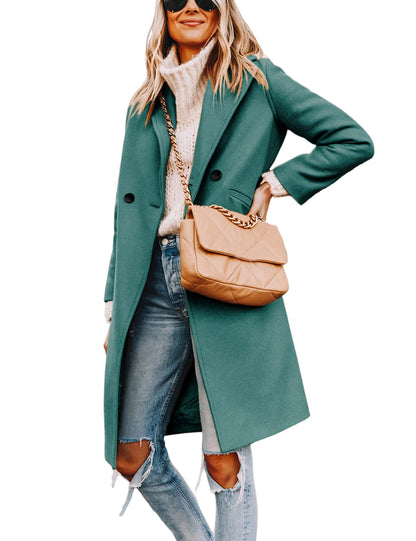 Women's Wool Coat Notch Lapel Double-Breasted Peacoat