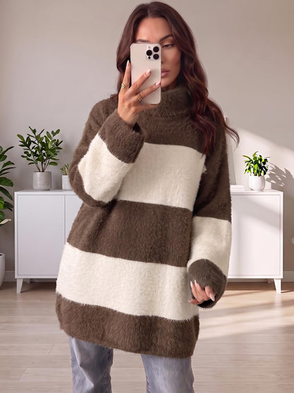 Wenrine Women Oversized Striped Sweater Dress Fall Long Sleeve Knit Dresses