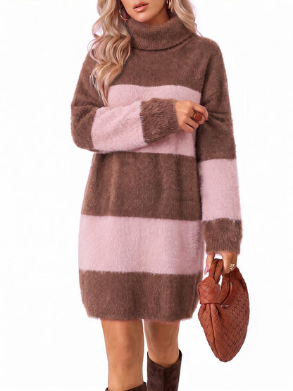 Wenrine Women Oversized Striped Sweater Dress Fall Long Sleeve Knit Dresses
