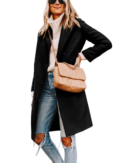 Women's Wool Coat Notch Lapel Double-Breasted Peacoat