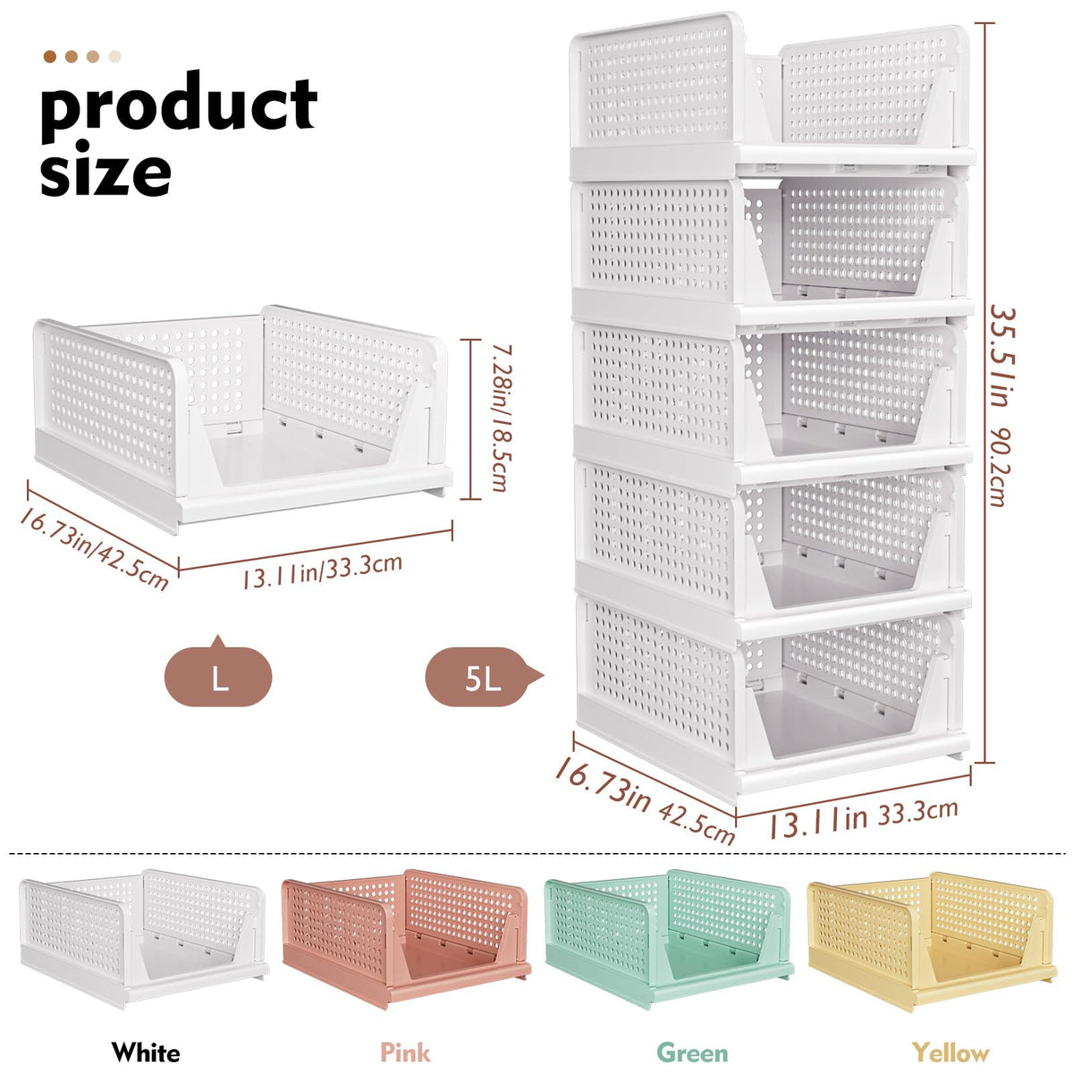 Snslxh 5 Pack Stackable Closet Storage Basket