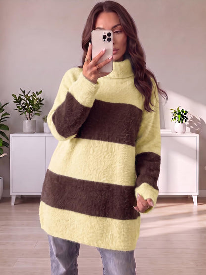 Wenrine Women Oversized Striped Sweater Dress Fall Long Sleeve Knit Dresses