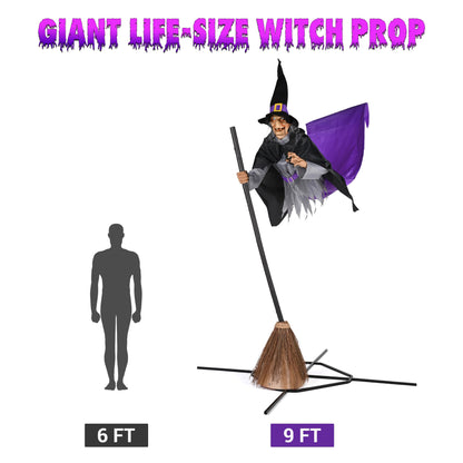 Aw 9Ft Animatronics Flying Witch Hovering Broom Animated Ac 100V-240V Halloween Outdoor Decoration Motion Activated