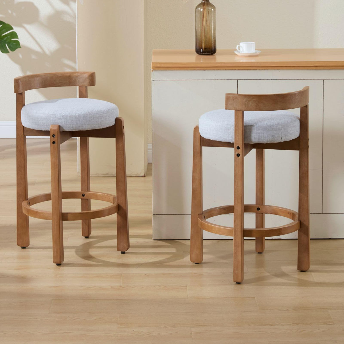 Lukealon Mid Century Linen Counter Stools Set of 4