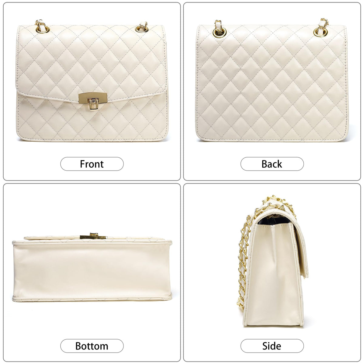 Quilted Leather Crossbody Bags for Women Trendy Ladies Shoulder Purse Satchel HandBag with Chain Strap